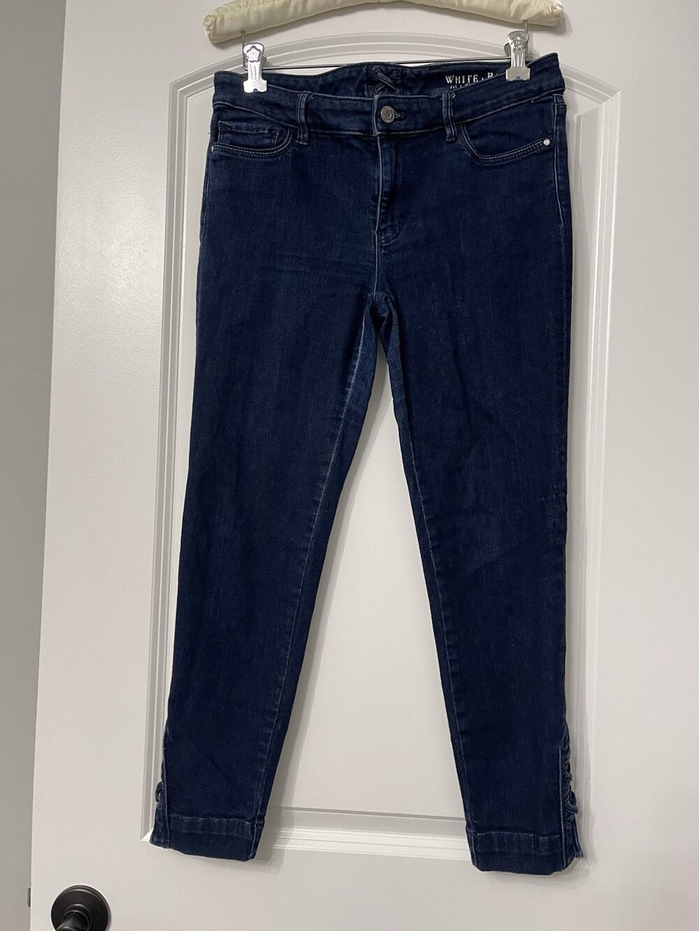 White House Black Market Lace Up Crop Jeans 4 Dark Wash Y2K Grunge Boho Preppy